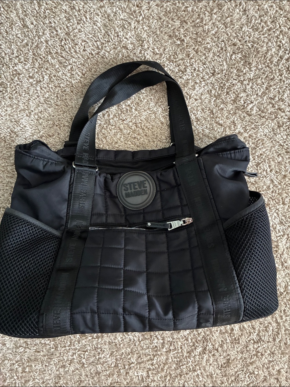 Steve Madden Black Quilted Duffel Tote